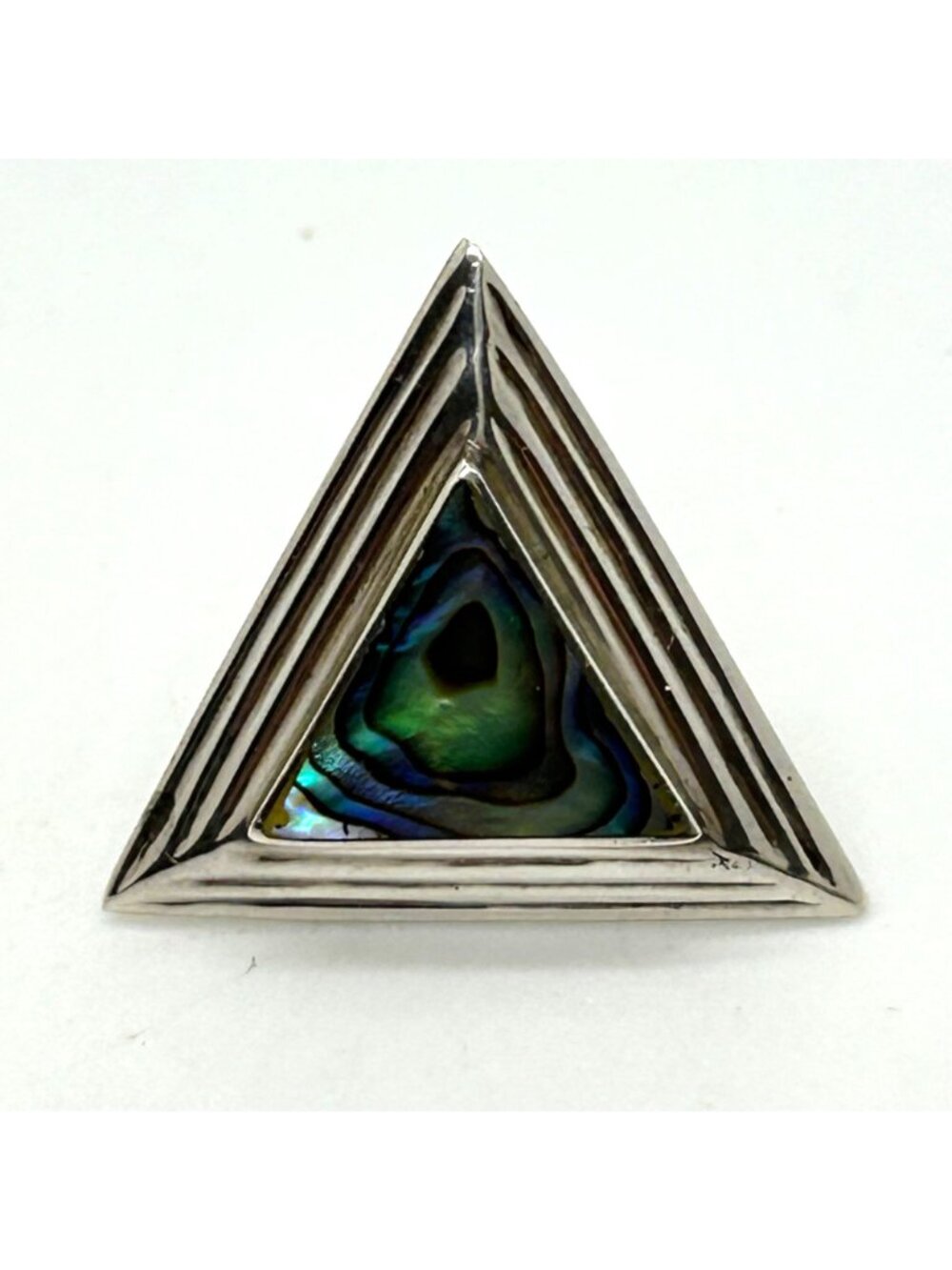 Stainless Steel Stud Earrings Abalone Triangle Geometric 1980s Irridesent - Picture 5 of 16
